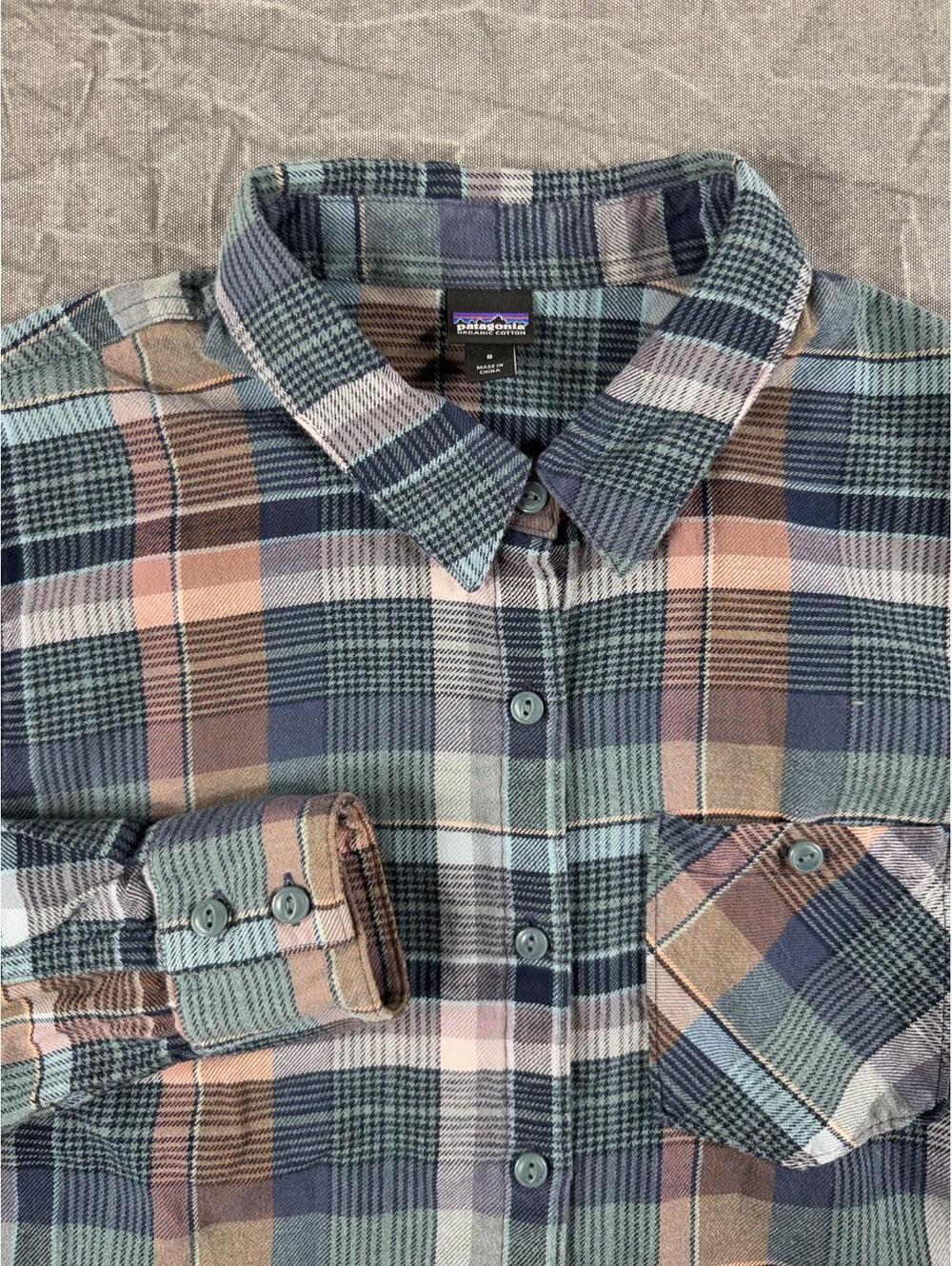 Patagonia Shirt Women's 8 Teal Flannel Organic Cotton